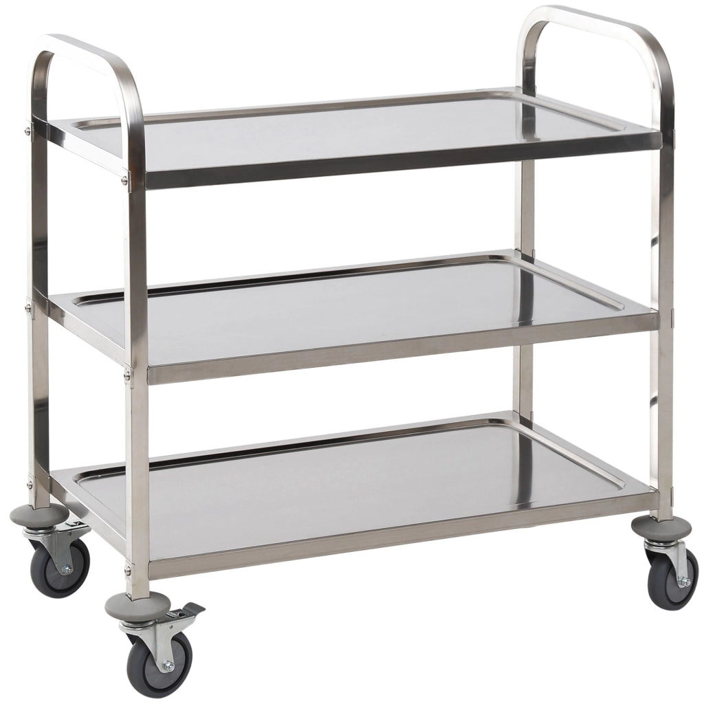 EasyComfort Carrello da Cucina 3 Ripiani Aperti 4 Ruote Omnidirezionali con 2 Freni Cuscinetti Anti-Collisione in Acciaio Inossidabile 430 Argento 90.5x50.5x88.2cm