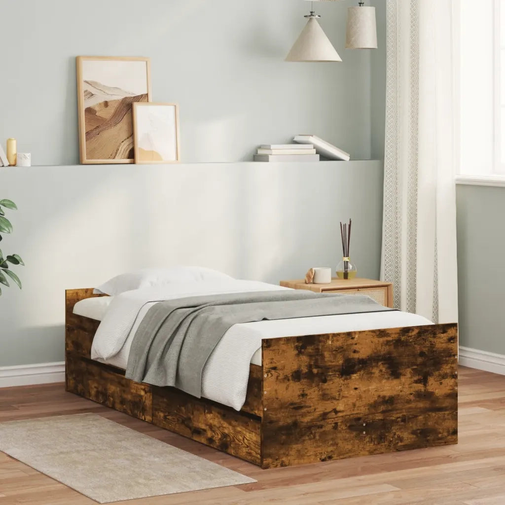 Giroletto con Cassetti-Struttura Letto con contenitore Rovere Fumo 100x200 cm 290119