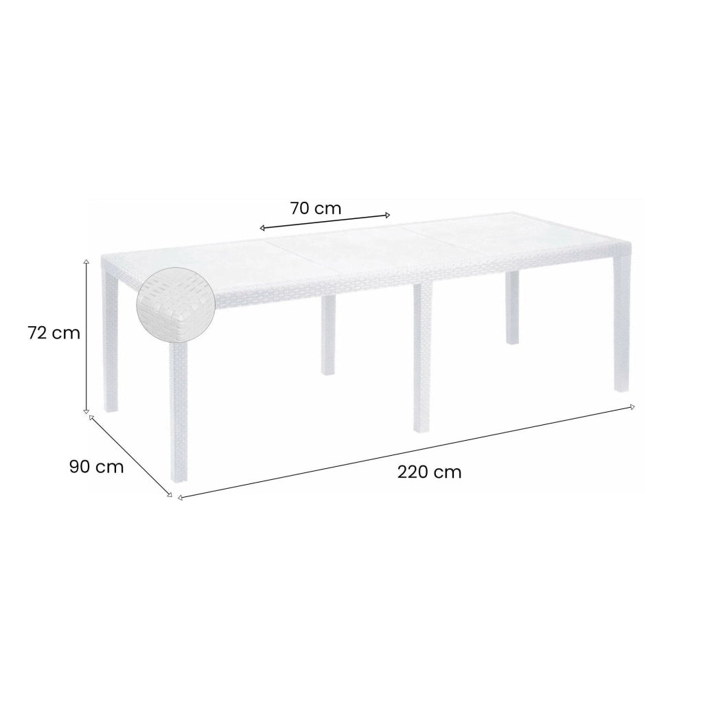 Abbaviva, Tavolo da Esterno 10 Posti Made in Italy, 90x150x72h cm Bianco