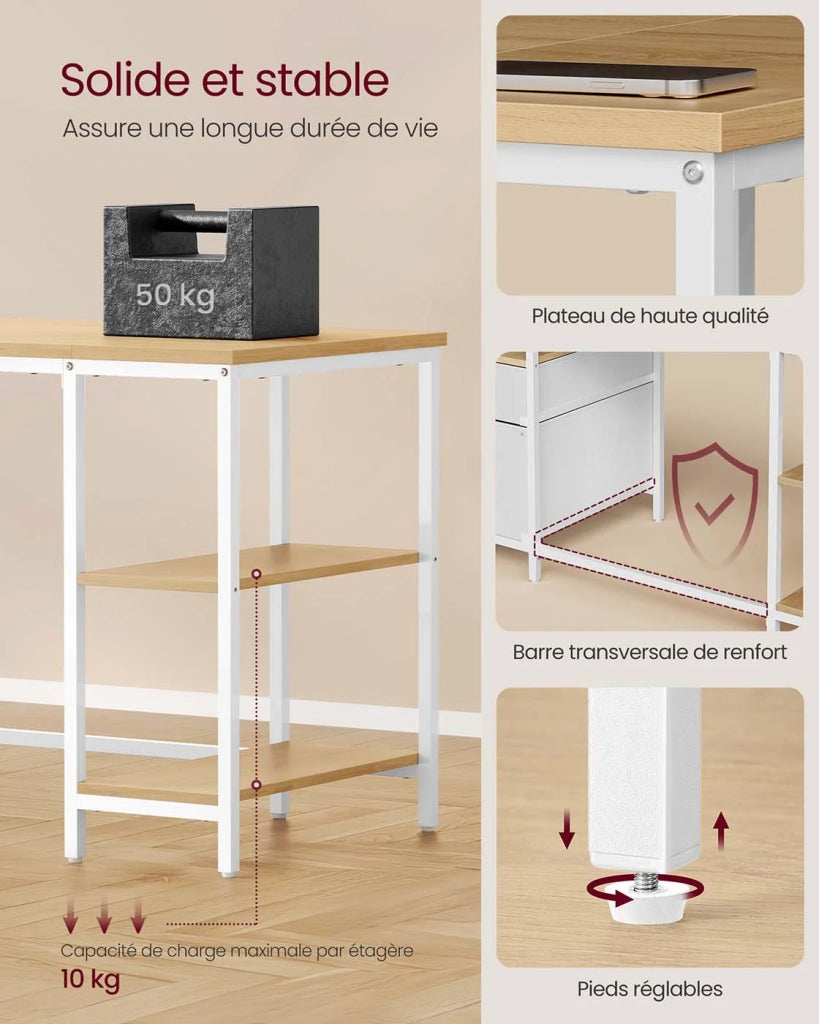 Scrivania per computer con contenitore 3 ripiani 2 cassetti 60 x 140 x 76 cm per ufficio/soggiorno stile industriale marrone 12_0004570