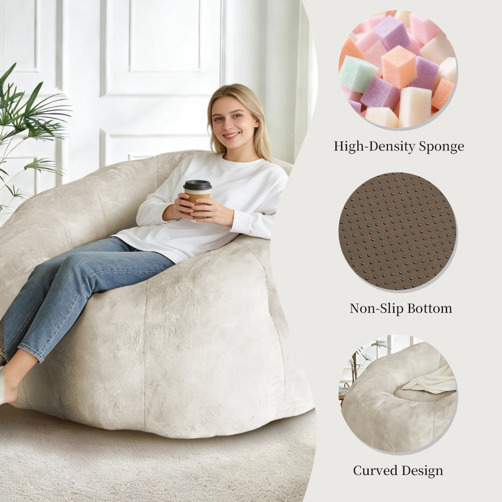 Fauteuil pouf rotondo in flanella con struttura stabile e seduta ampia per soggiorno e camera da letto bianco