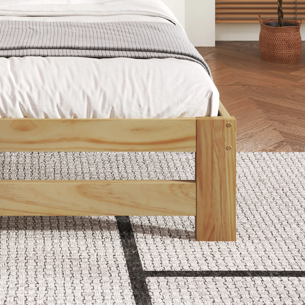 Letto Singolo 90×200 cm; Letto 1 Posto in Legno Massello con Testiera e Piede Centrale; senza Materasso; Naturale