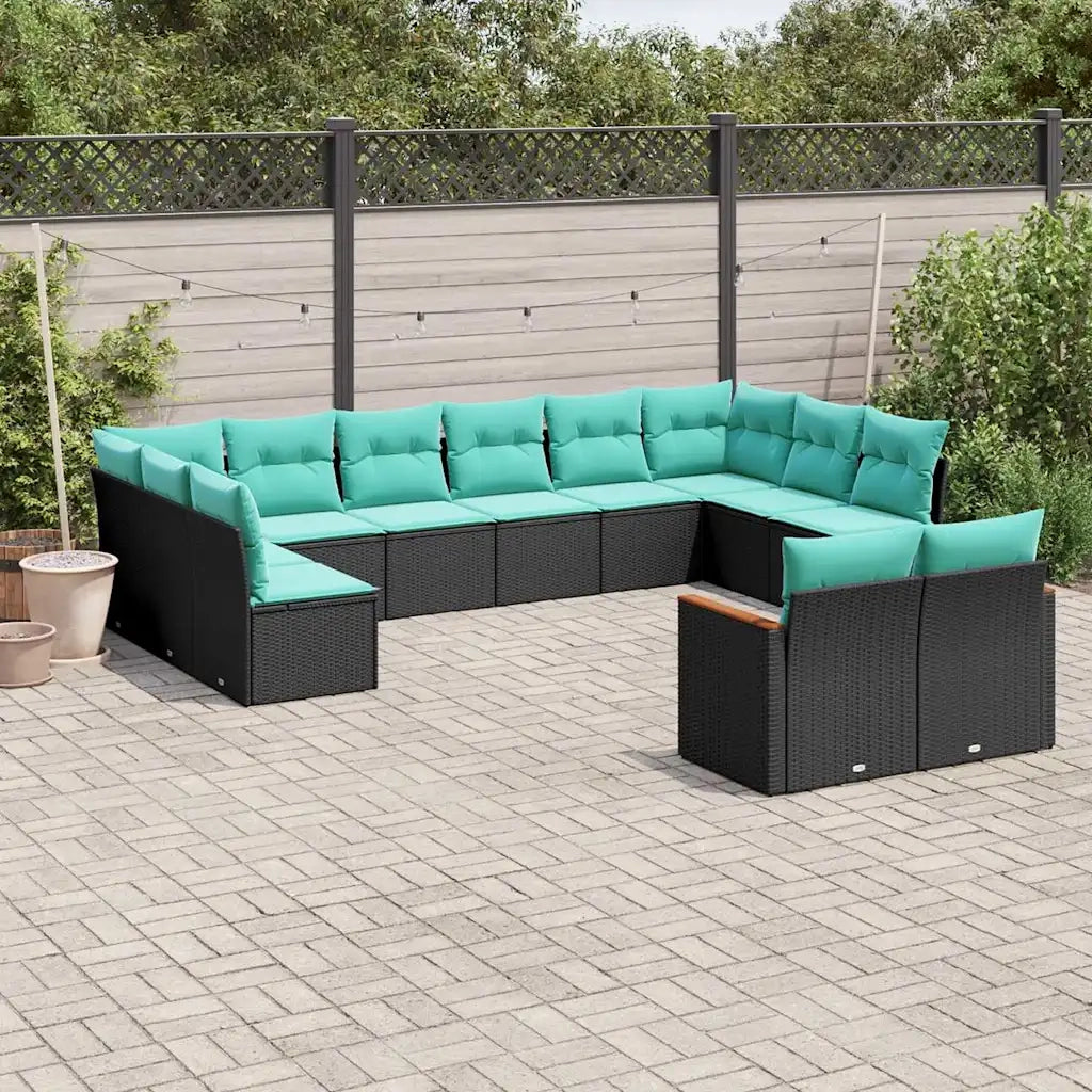 Set Divani da Giardino 12 pz con Cuscini Nero in Polyrattan 3226442