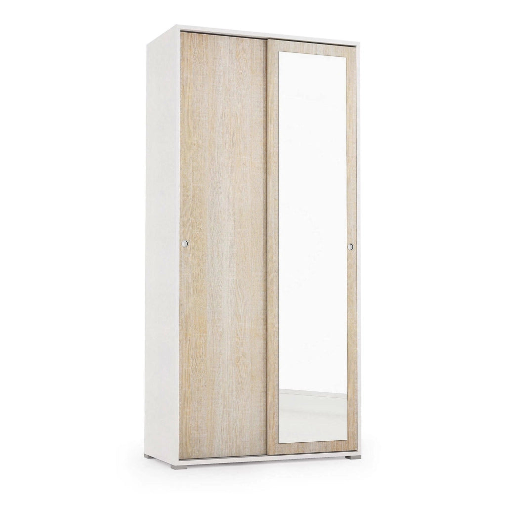 Armadio Camera da Letto Abduhl, Guardaroba 2 Ante Appendiabiti Made in Italy, 90x195h cm Marrone Rovere