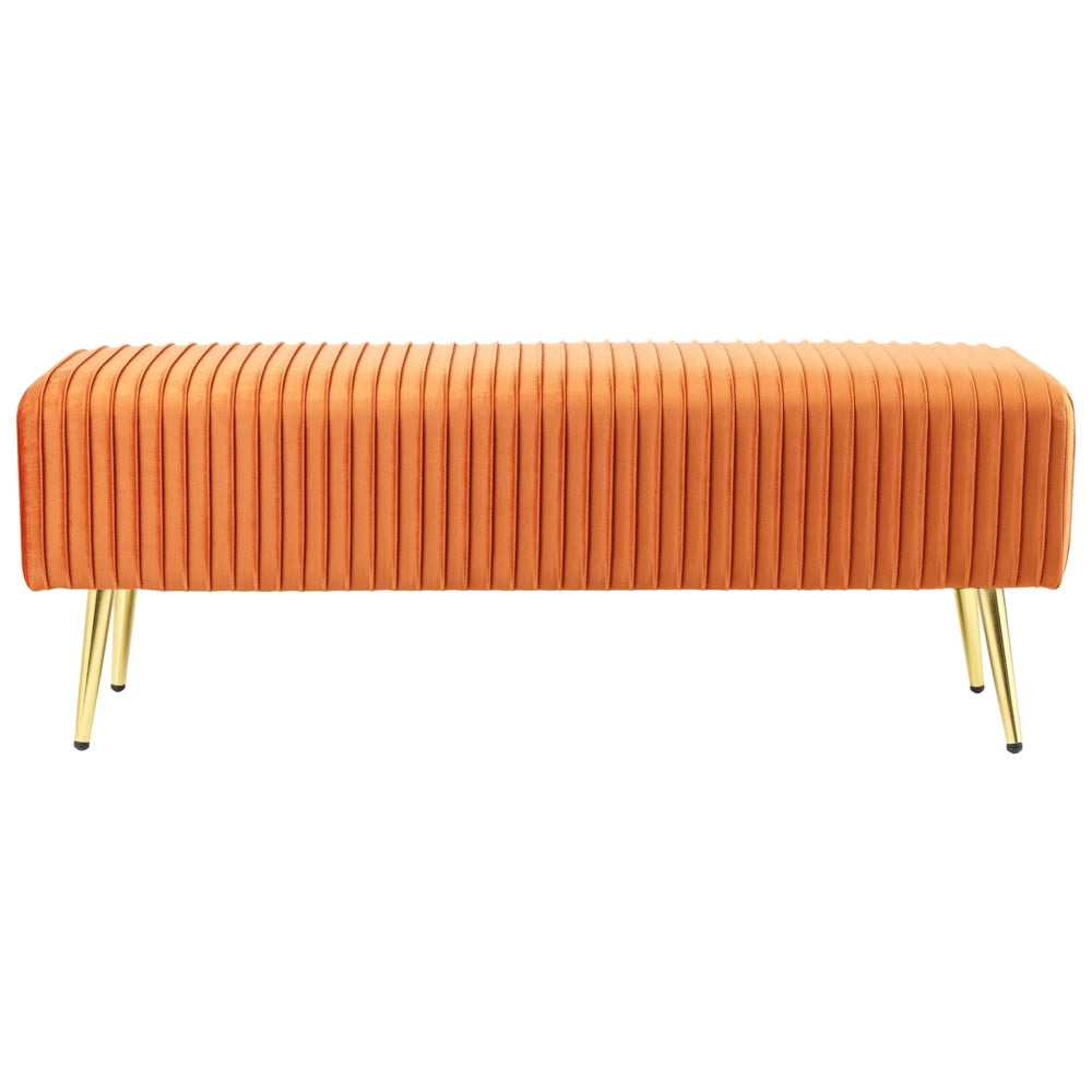 Panca Velluto Arancione Imbottito Gambe In Metallo dorato 118 cm Glamour Soggiorno Camera Da Letto Corridoio