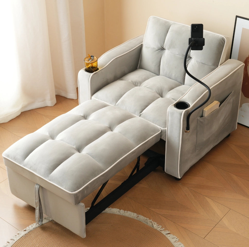 Poltrona letto 3 in 1 estraibile con schienale reclinabile, portabicchieri e porta telefono