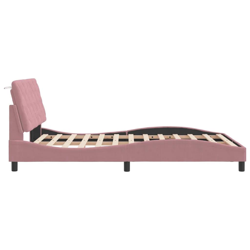 Giroletto con LED senza Materasso-Struttura Letto Rosa 140x190 cm in Velluto