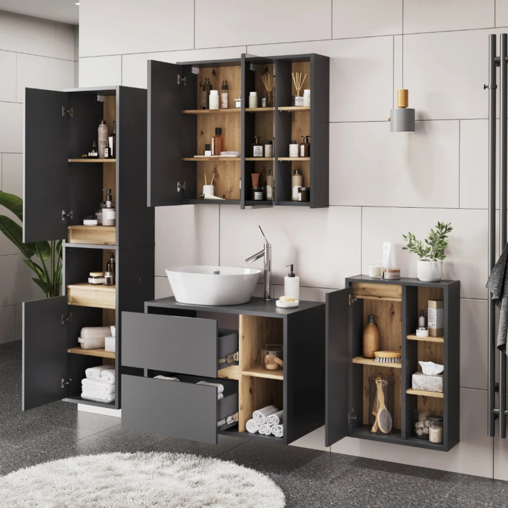 Vicco Set di mobili da bagno Grigio/Artisan 4 parti