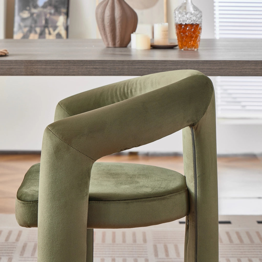 Sedia con Braccioli in Velluto Verde; Sedia Ergonomica per Sala da Pranzo e Ufficio