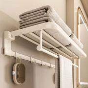Houder diapositiva pieghevole - Asse da asciugamano per bagno - 5 ganci - Bianco - 60 cm