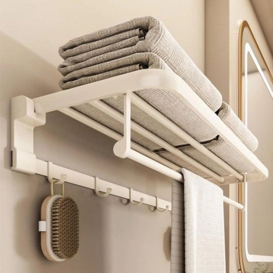 Houder diapositiva pieghevole - Asse da asciugamano per bagno - 5 ganci - Bianco - 60 cm