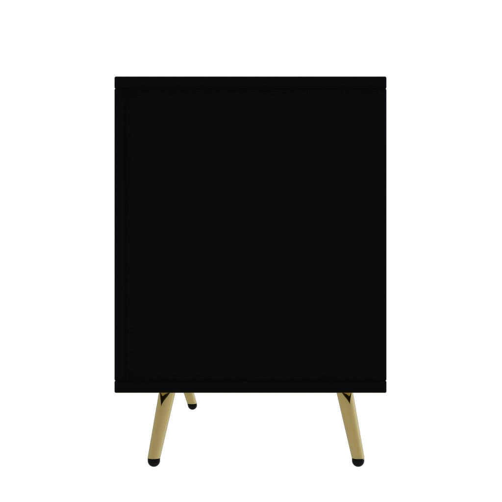 Credenza a quattro ante con maniglie dorate spazzolate e gambe lucide in MDF e pannello truciolare nero e legno 160 × 40 × 75 cm