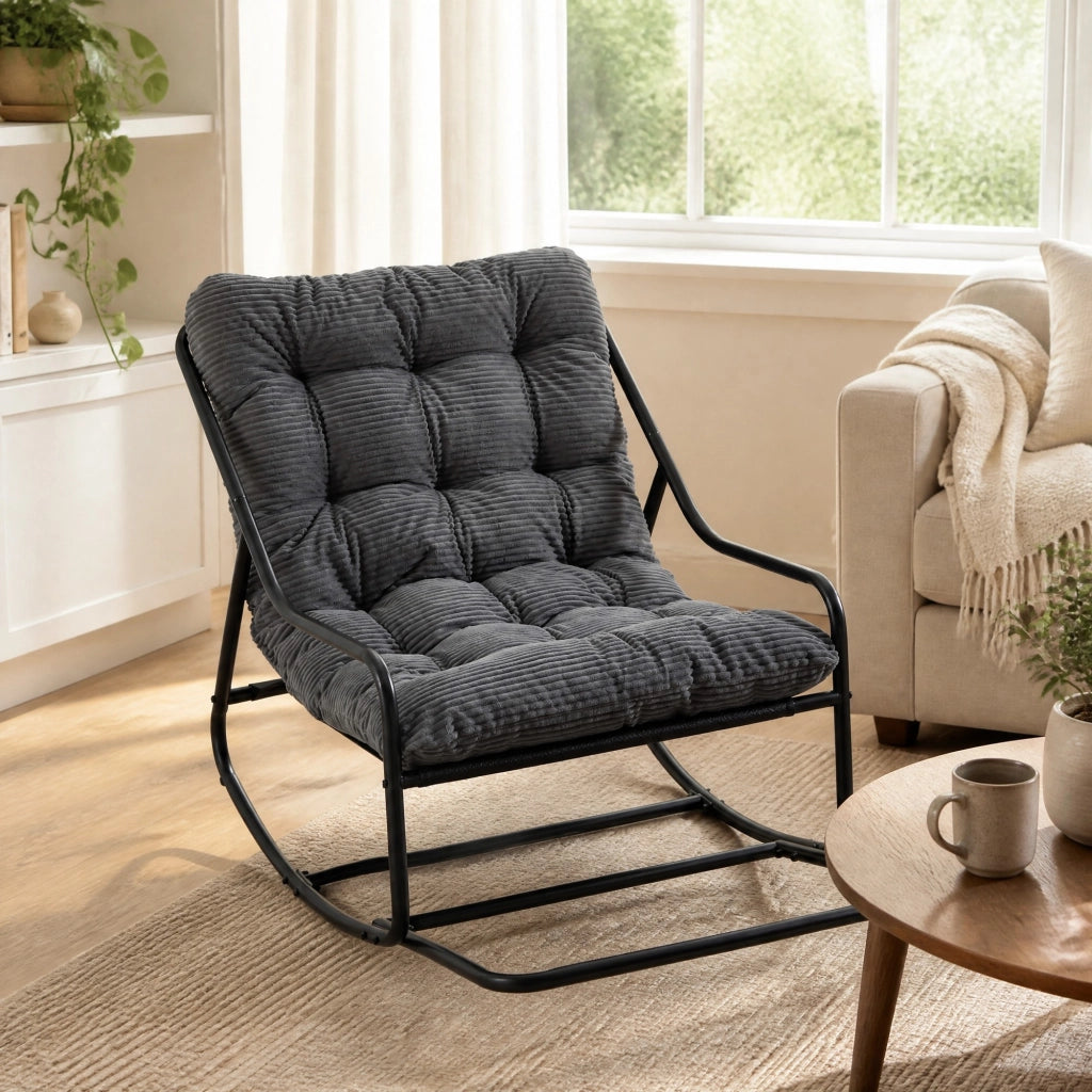 POLTRONA a dondolo 75x116x82 cm in acciaio grigio e nero