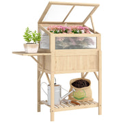 Tavolo da giardino con serra e scaffale ¨C zephmum ¨C 104x50x120 cm, legno naturale