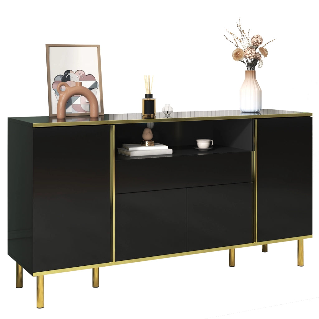 Sideboard nero lucido con 1 cassetto, 150x40x80 cm