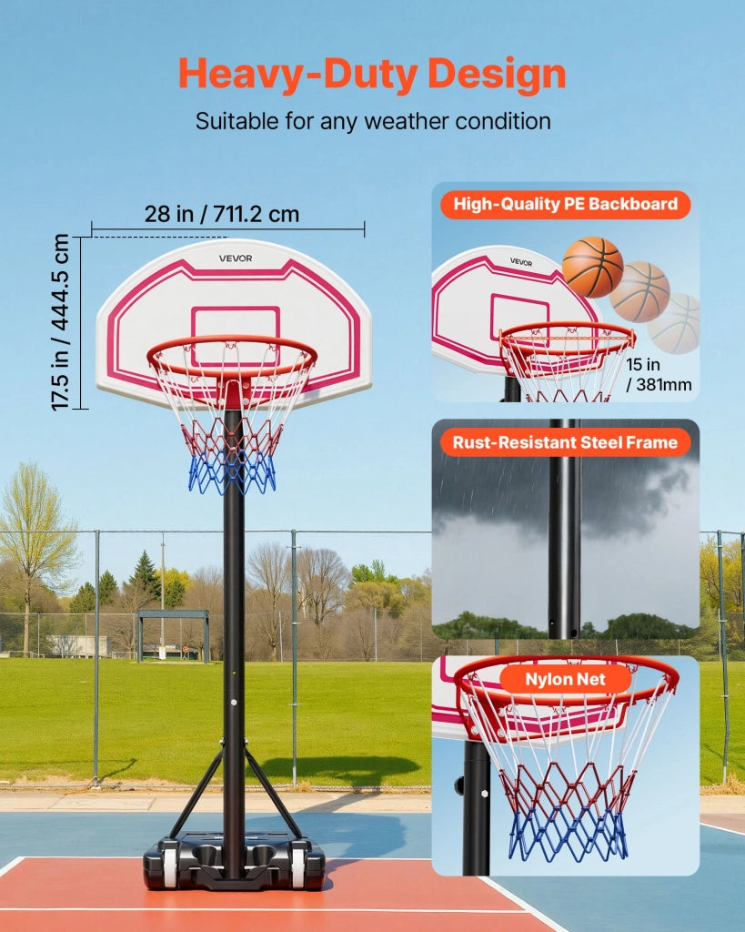 Canestro da Basket da Esterno Regolabile da 1,6 a 2,1 m con Ruote e Tabellone 711,2 mm X018 per Giardino e Cortile