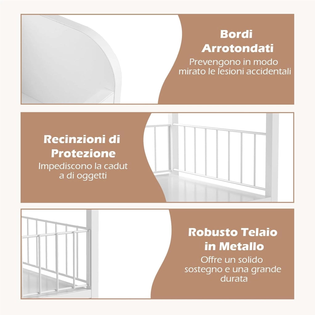 Carrello porta trucchi, organizer per cosmetici con cassetti, ruote e ripiani, carrello multiuso per prodotti per la cura della pelle, smalti per unghie, profumi, bianco 30 x 30 x 90 cm
