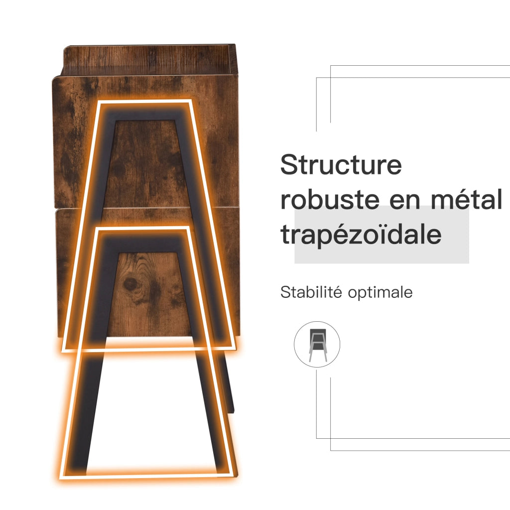 Tavolino da notte industriale impilabile ¨C zephmum ¨C legno marrone e nero 46x35x52,5 cm