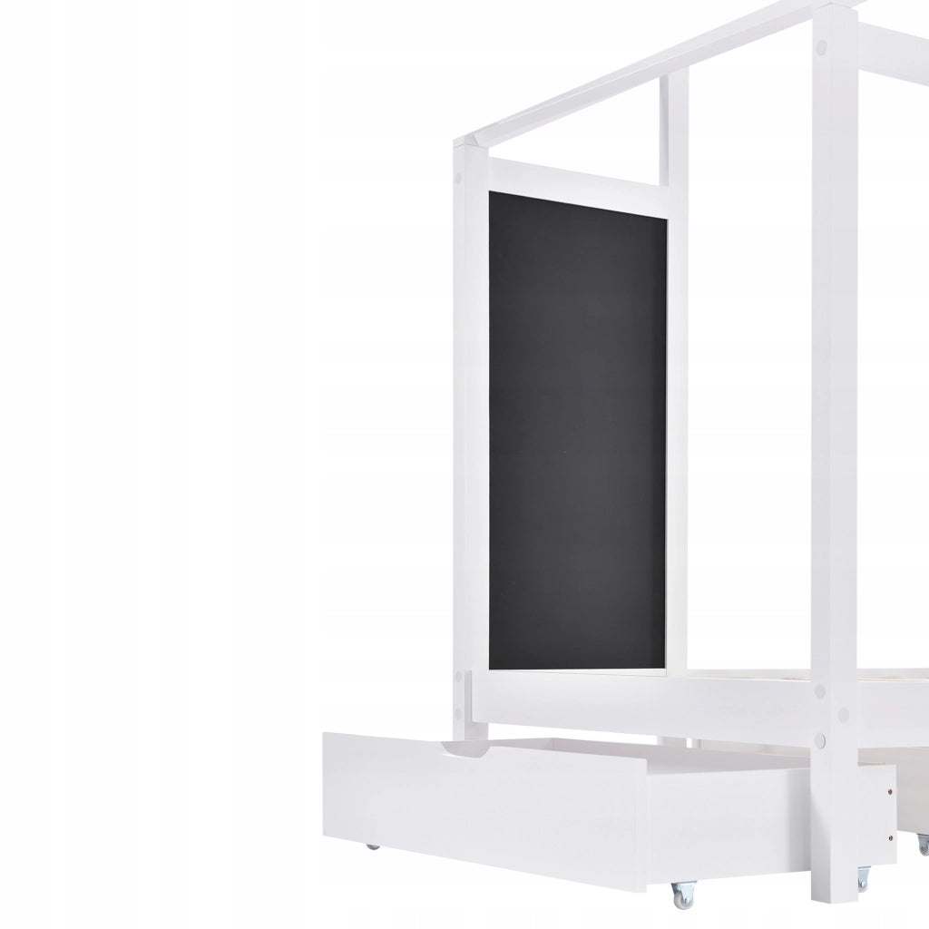 Letto singolo per bambini 90x200 - Xylo - Con lavagna e 2 cassetti, bianco senza materasso