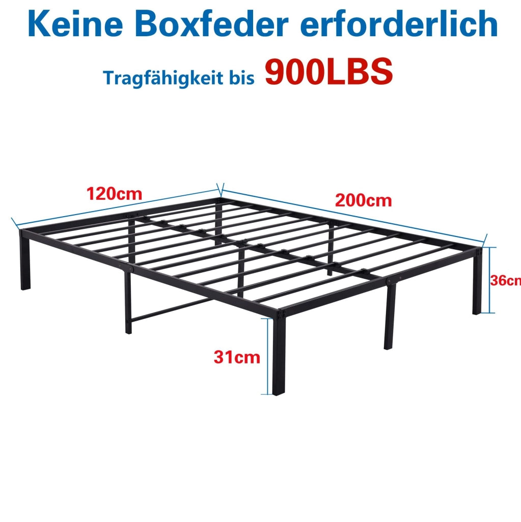 Struttura letto in metallo 120 x 200 cm con doghe; altezza da terra 31 cm; nera