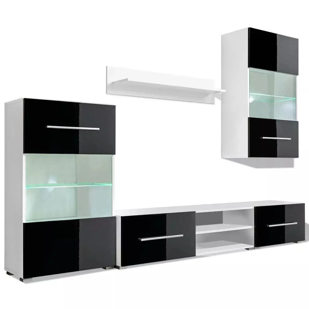 Mobile TV/credenza da parete 5 pezzi con design pratico e illuminazione a LED nero 2502198