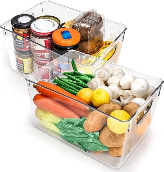 Tray per Contenitore Refrigerante e Deposito - Scatole in Plastica Vetrata - 26 cm di Lunghezza - Congelazione e Deposito per la Casa - Deposito per la Stanza da Bagno e la Cantina .