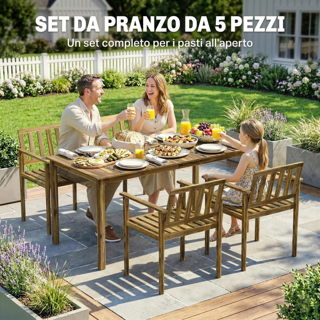 Set da Pranzo da Giardino 5 Pezzi, Tavolo e Sedie per 4 Persone, Teak