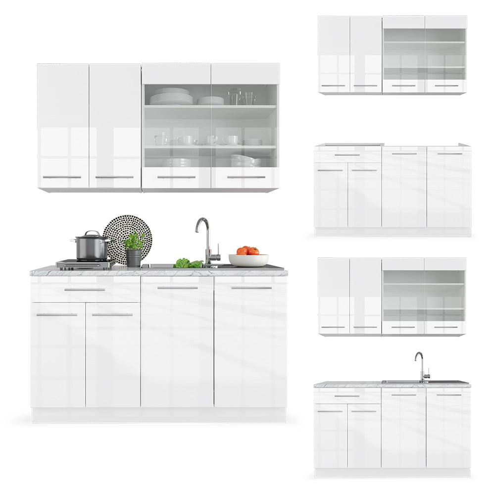 Cucina completa Fame-Line Bianco lucido/Bianco 140 cm senza piano di lavoro Vicco