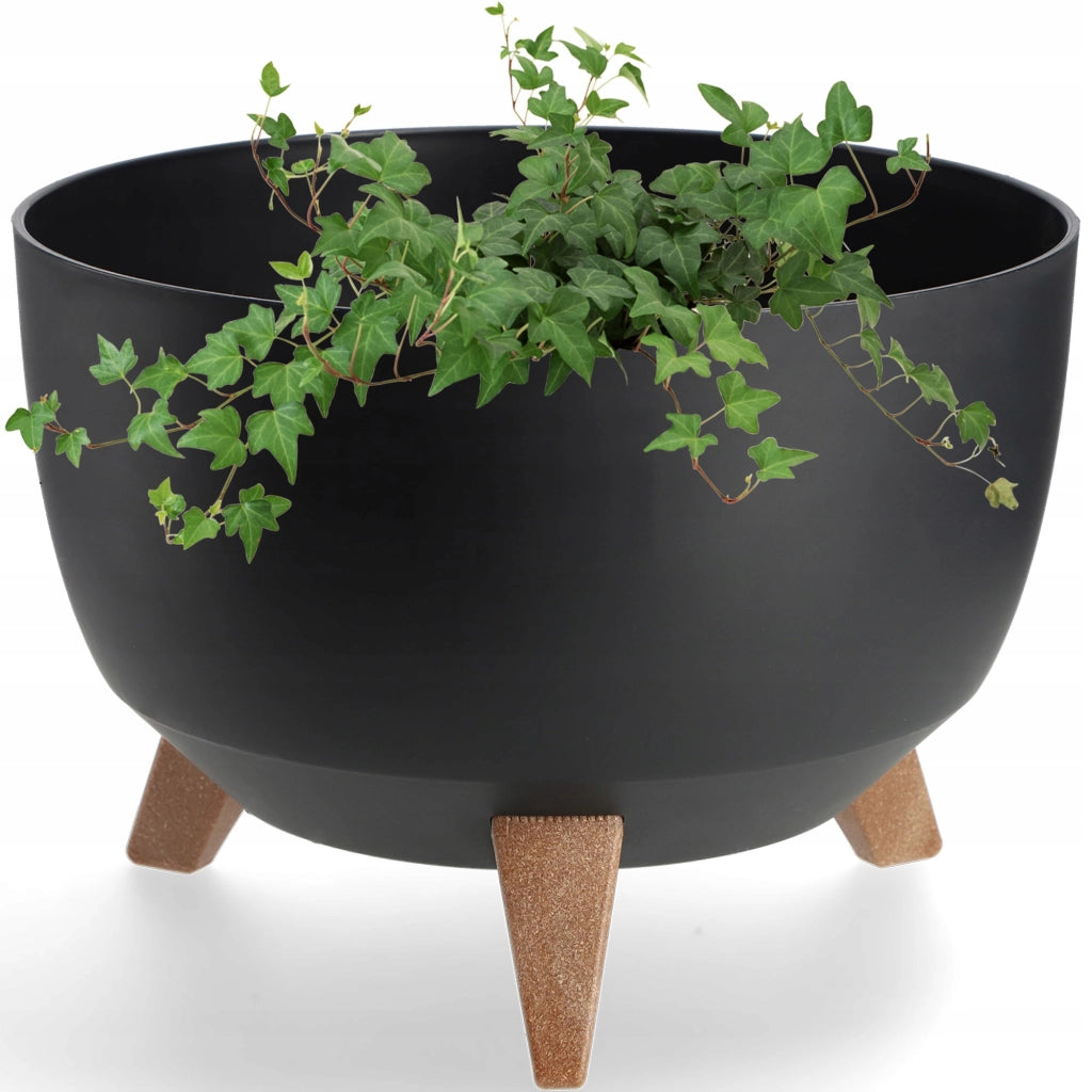 Vaso da fiori KADAX, fioriera, coperchio, gambe, inserto, supporto per fiori, 33 cm, ciotola rotonda nera