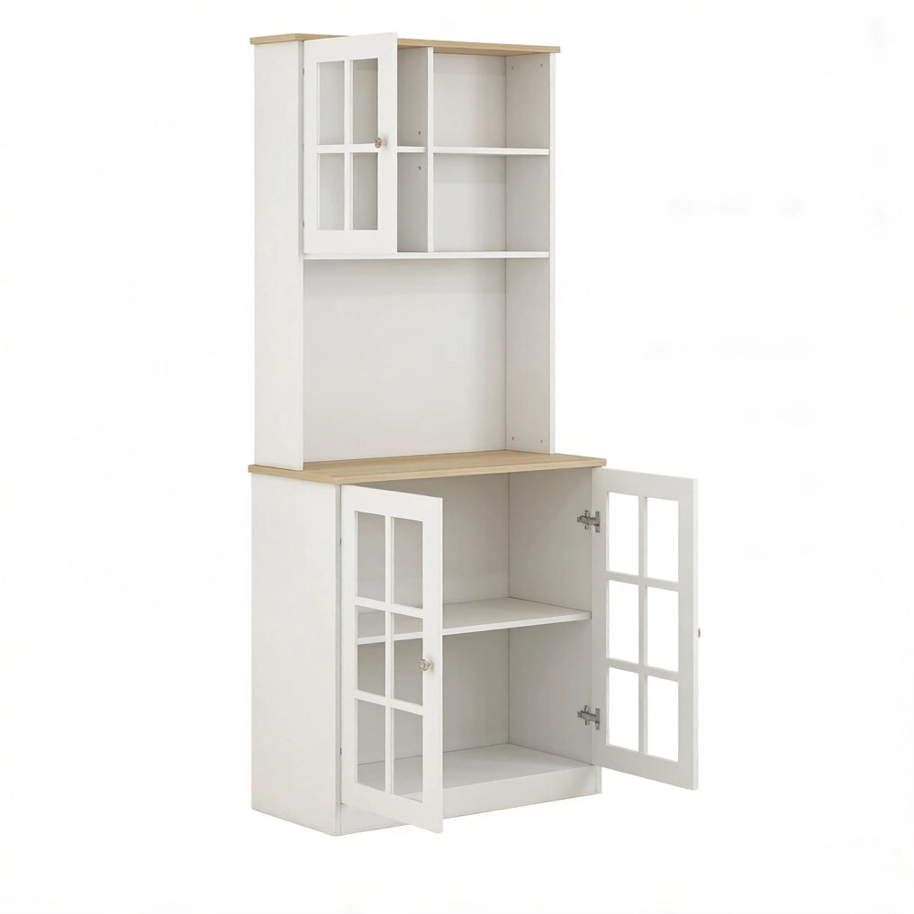 Credenza alta  80x37x183 cm bianco e rovere chiaro – vetrina, 1 collo