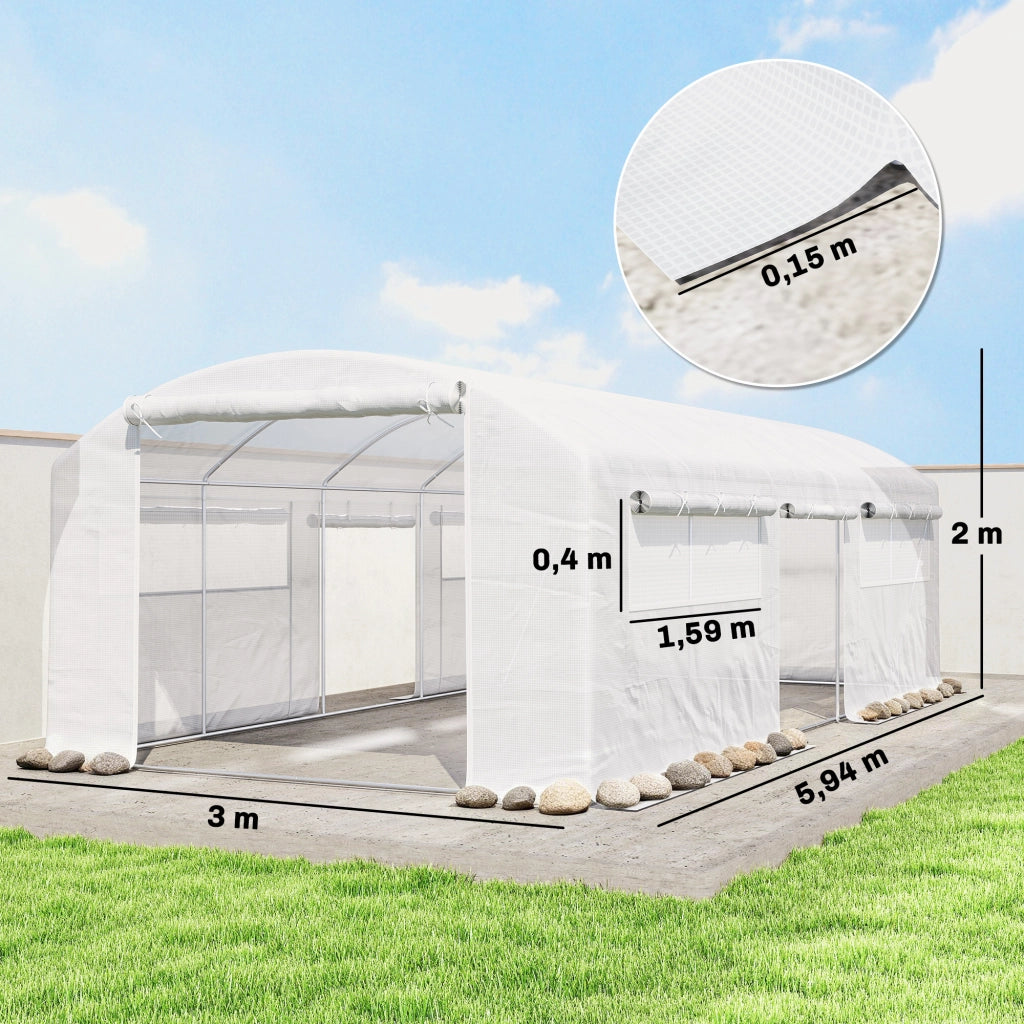 Serra a Tunnel 6x3x2 m ¨C zephmum ¨C Con 3 Porte a Rulli, 6 Finestre a Rete, Struttura in Acciaio Galvanizzato Bianco