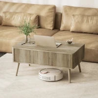 Tavolino da Caffè con ripiano Sollevabile, 2 Scomparti Nascosti e Gambe in Pino, 91 x 56 x 43 cm, Rovere