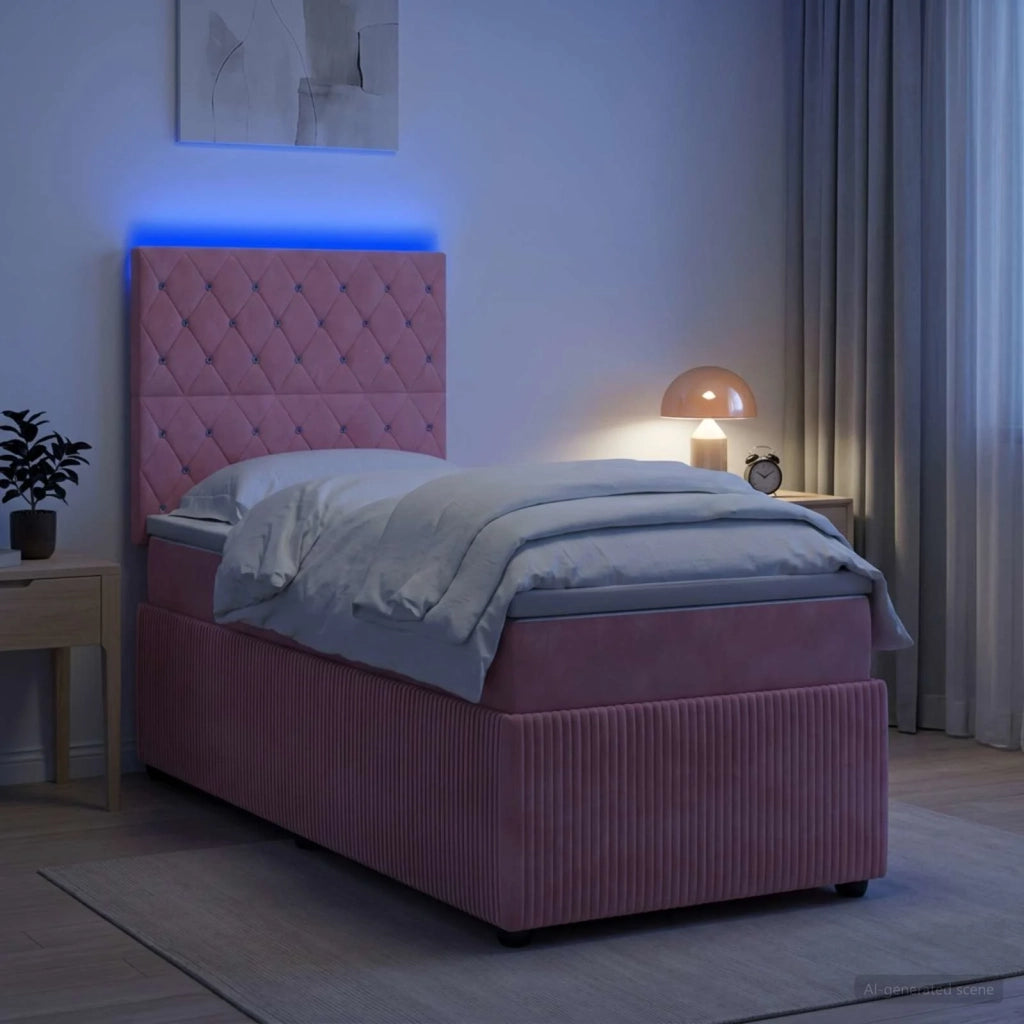 Letto Box Spring LED con Materasso Rosa 80 x 200 cm Velluto 3455956
