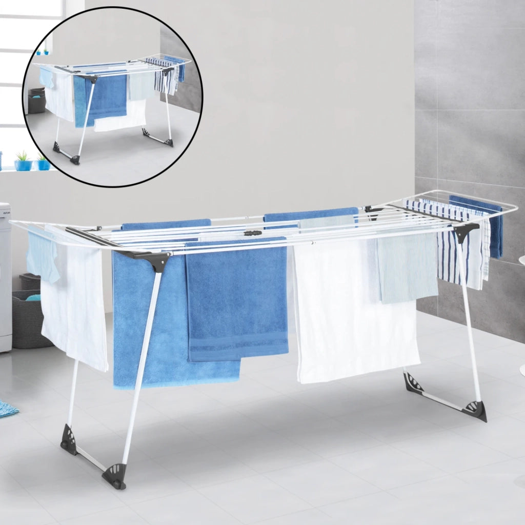 IDMarket - Stendibiancheria estensibile e pieghevole grgio e bianco 160 a 211,5 cm ULTRA