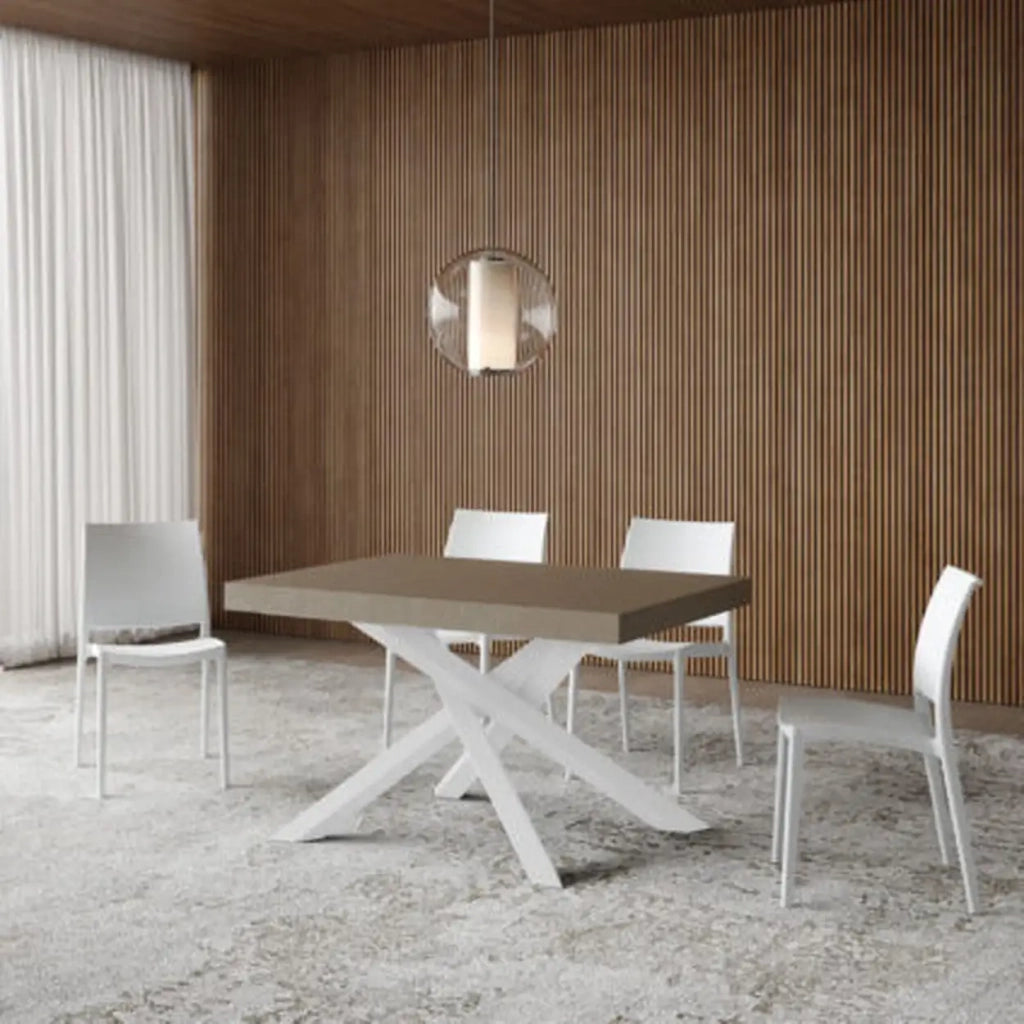 Tavolo allungabile 120/380x90 cm Volantis Premium tortora gambe bianche