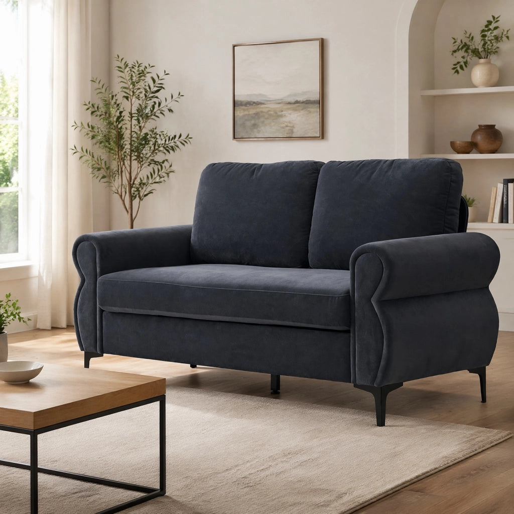 Divano dritto 3 posti con seduta ergonomica e rivestimenti sfoderabili in tessuto metallo e legno Grigio scuro