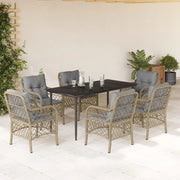 Set Pranzo da Giardino 7 pz con Cuscini Beige Misto Polyrattan 3212156