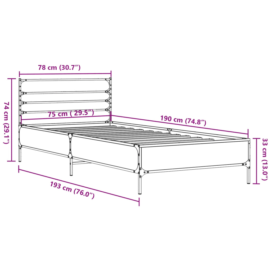 Giroletto-Struttura Letto Nero 75x190 cm in Legno Multistrato e Metallo 261235