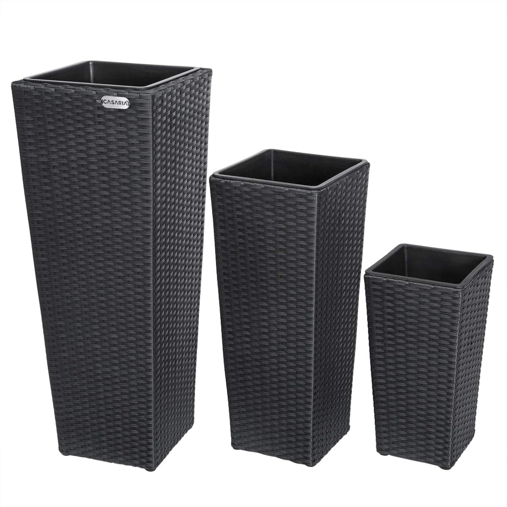 Deuba CASARIA® Set di 3 Vasi da Fiori in Polyrattan Intrecciato con Sottovaso e Foro Deflusso Acqua Richiudibile Vaso per Piante Effetto Rattan da Esterno Giardino Fioriere Fioriera