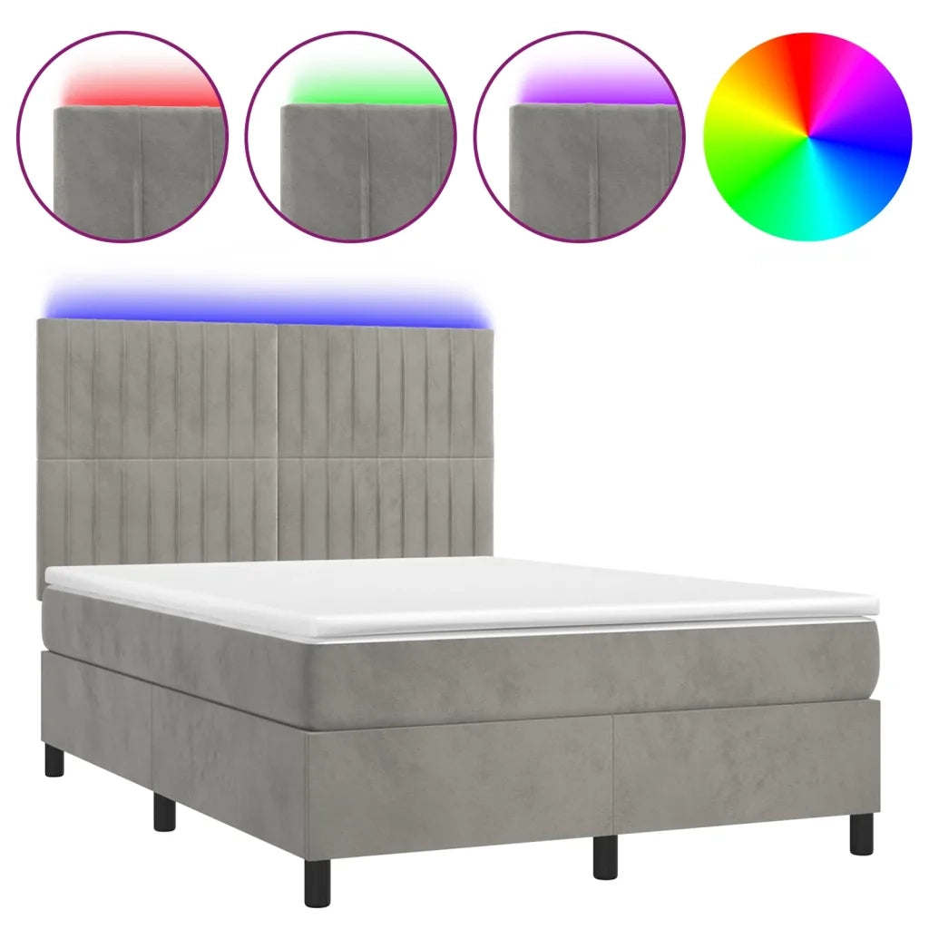 Letto a Molle Materasso e LED Grigio Chiaro 140x200 cm Vellutocod mxl 75128