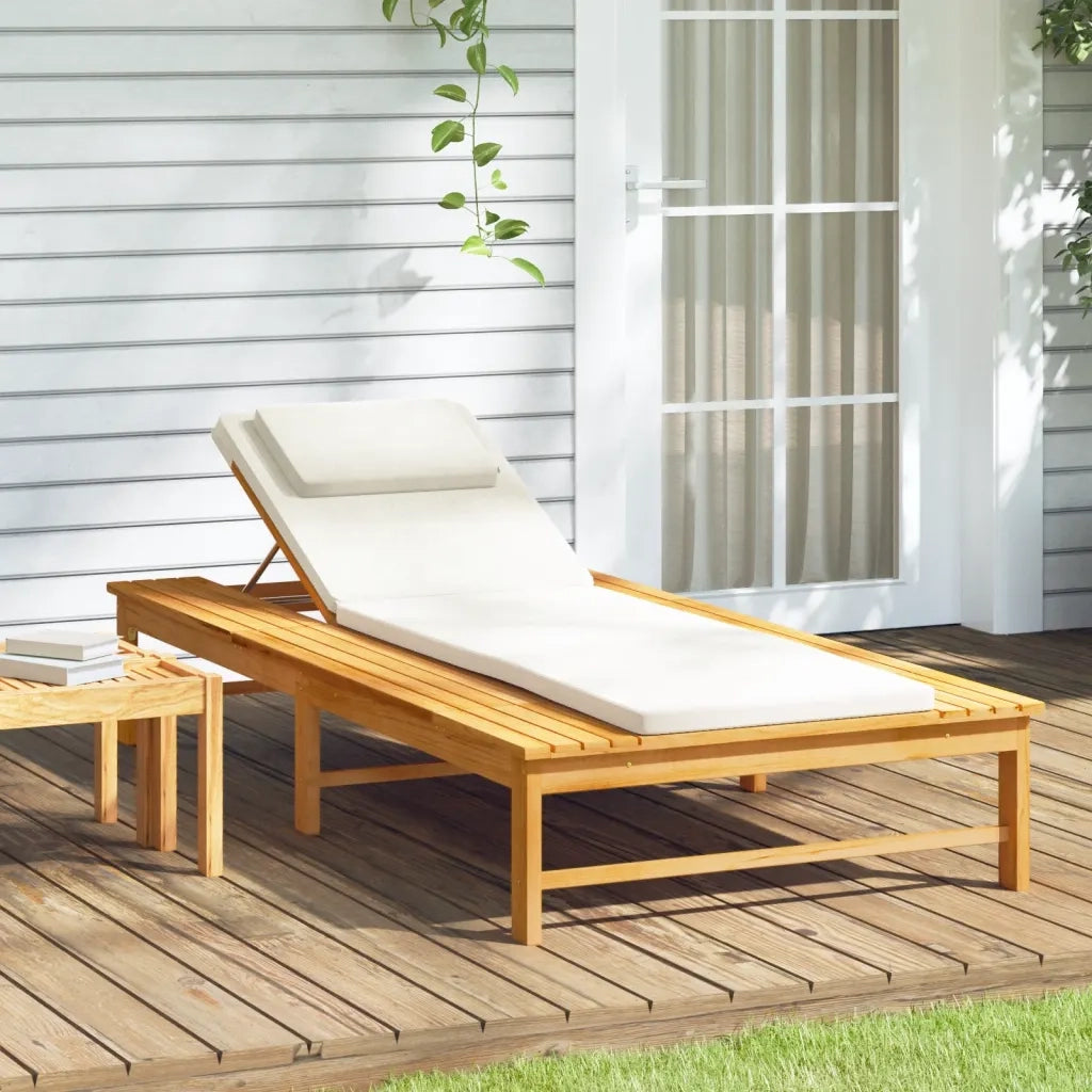 Sdraio da giardino | Lettino Cuscino e Guanciale Bianco Crema Legno Massello Acacia