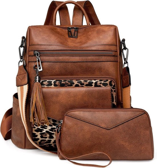 Borsa da viaggio per donna con stampa di leopardo - Borsa da donna in pelle - Borsa da donna multifunzione - Borsa da donna in PU - Borsa da donna con cinturino - Borsa da donna per viaggio - Borsa da donna in stile sartoriale - Cocco brown.