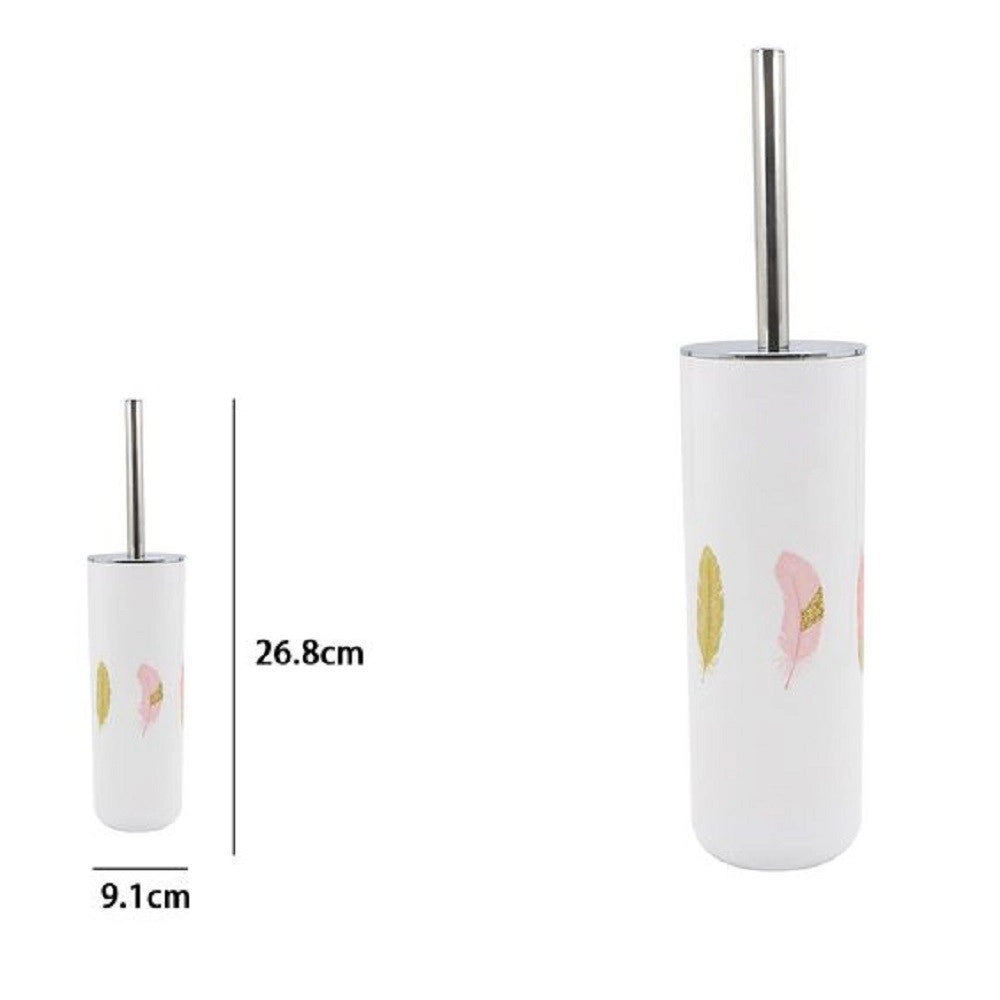 Trade Shop - Portascopino In Plastica Bianco Piume 9.1x26.8cm Scopino Bagno Wc Toilette 69802 -