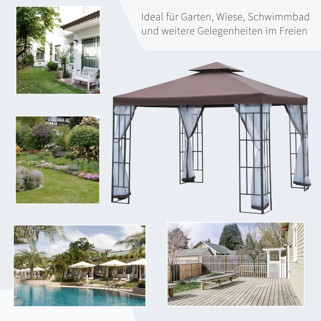 Gazebo da giardino con zanzariere e doppio tetto ¨C zephmum ¨C 297x297 cm