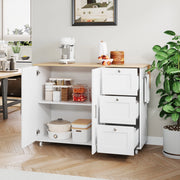 Isola da cucina 135x44x90 cm pieghevole con piano estensibile in MDF bianco naturale