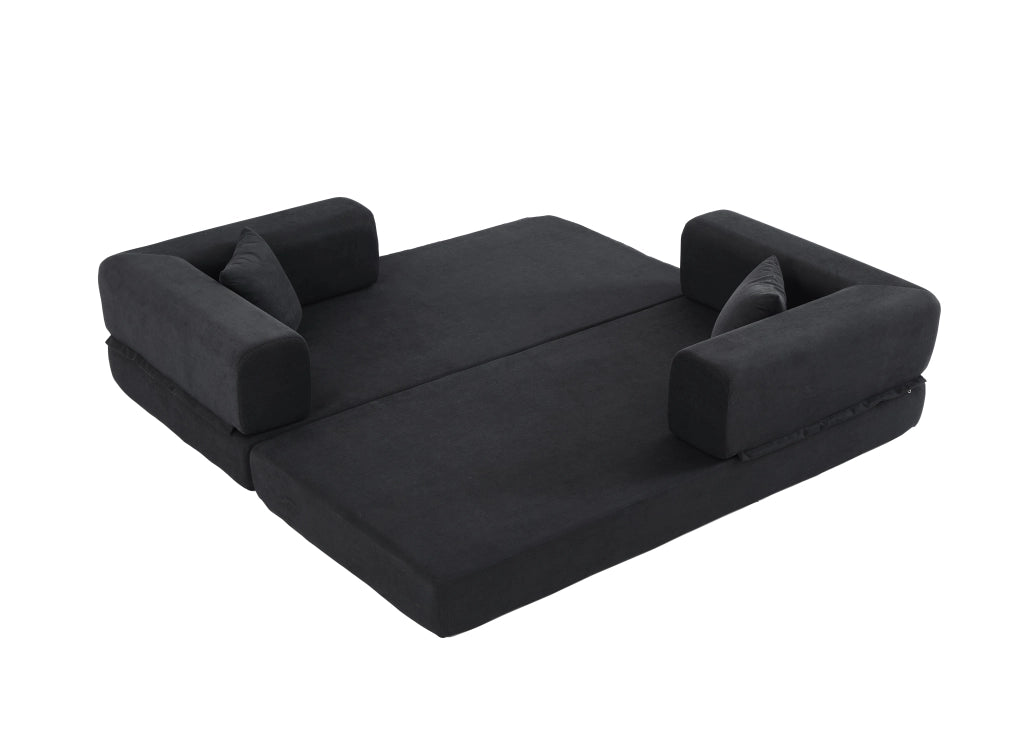 Divano Letto Convertible 3 Posti con Cuscini in Corduroy, Struttura Pieghevole, Nero
