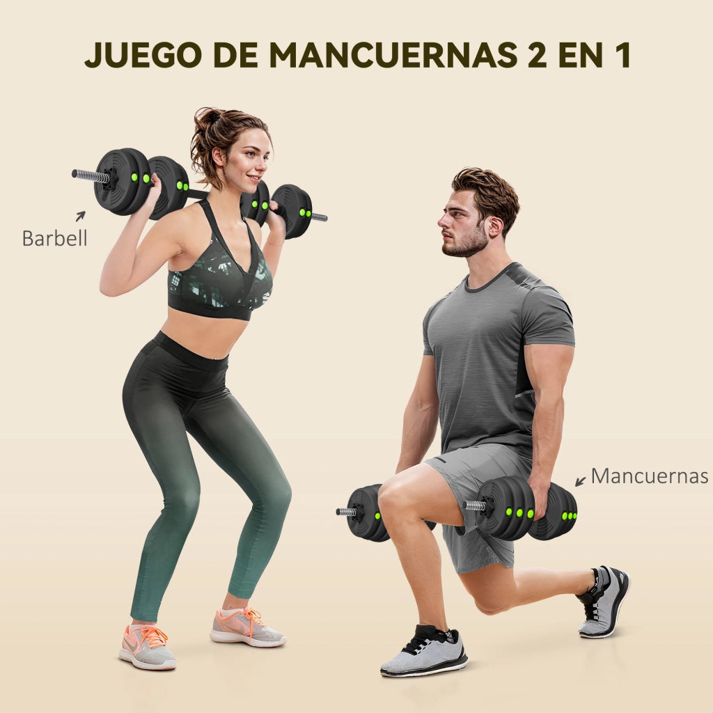 Kit manubri 30kg 2 in 1 con barra ¨C zephmum ¨C nero verde