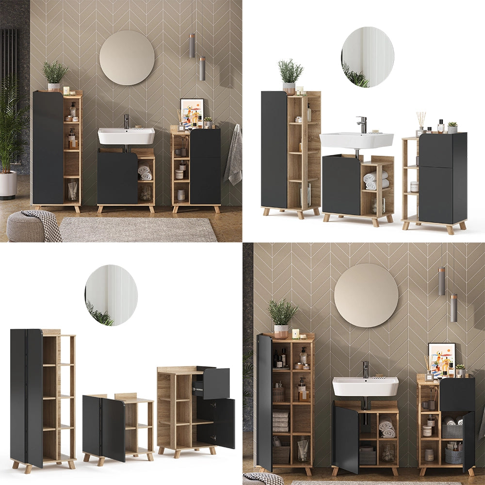 Vicco Set di mobili da bagno Antracite 4 parti