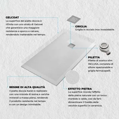 Piatto doccia 70x200 in marmoresina Karen bianco effetto pietra