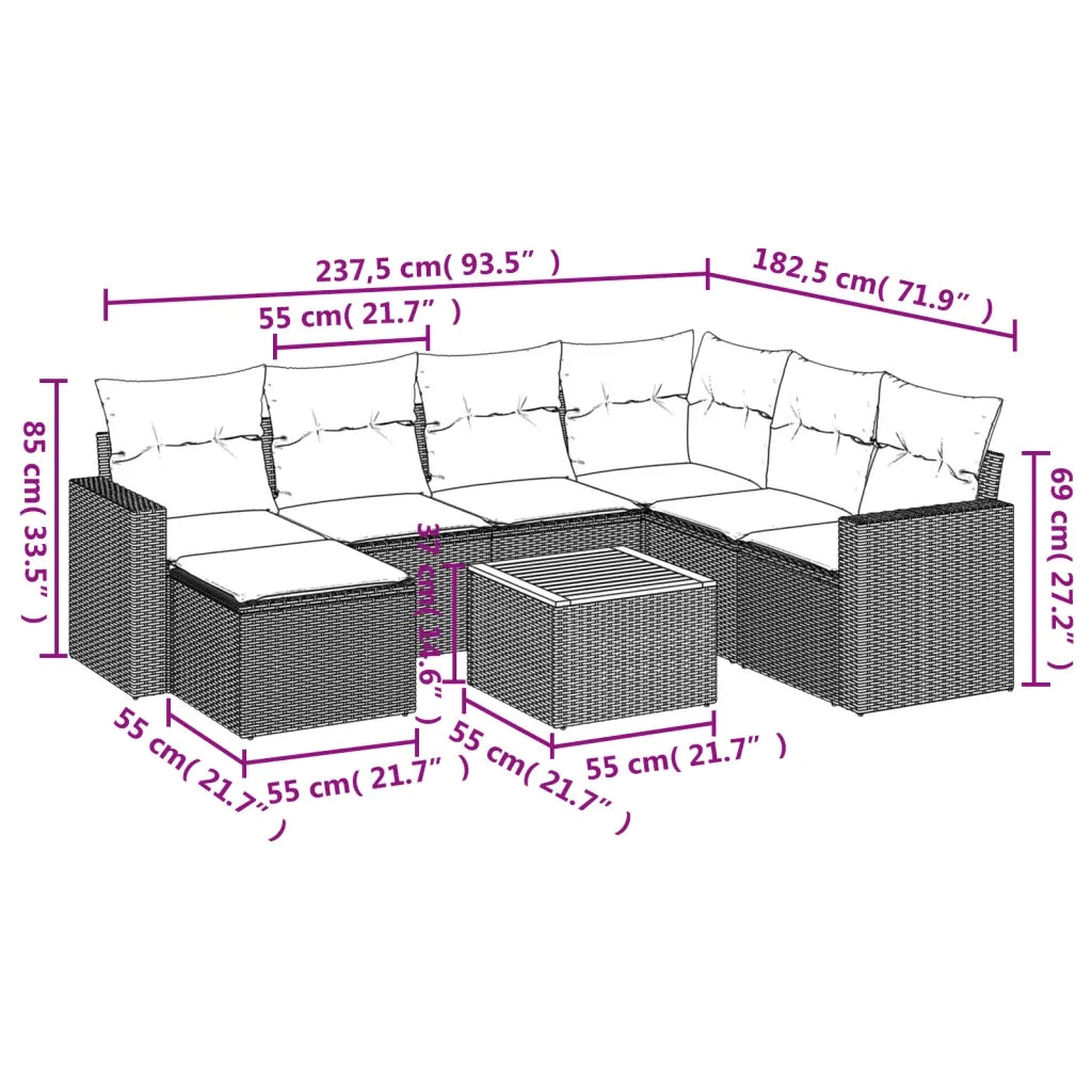 Set Divano da Giardino 8 pz con Cuscini Grigio in Polyrattan 3224240